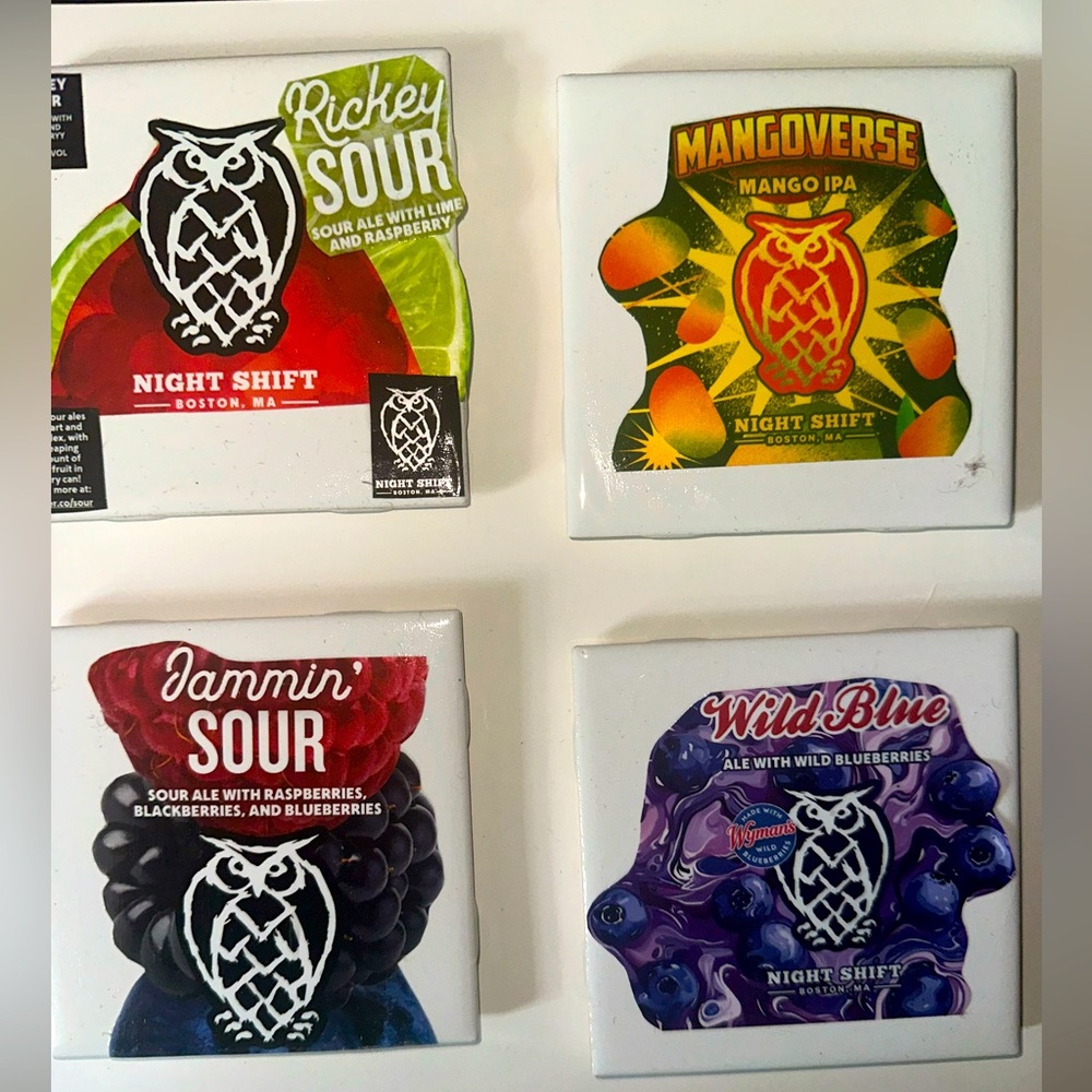 Set of 4 handmade by me Night Shift Brewing Coasters Set